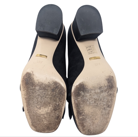 Gucci Marmont Black Suede Fringe GG Block Heel Loafers Size EU 37.5 - Picture 10 of 13